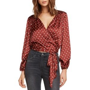 Willow & Clay Polka Dot Satin Wrap Blouse